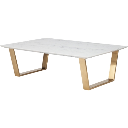 Catrine Coffee Table w/ White Marble Top on Brushed Gold Stainless Base